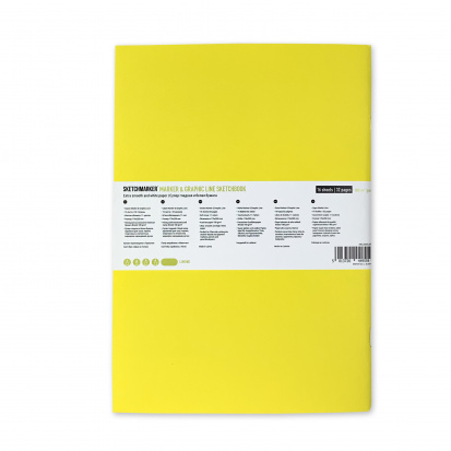 Скетчбук "Marker&Graphic line" 180г/м2, 17х25см, 16л мягкая обложка, лимонный
